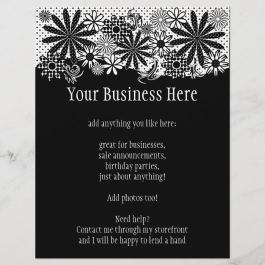 白黒の花点々のある明るいチラシ チラシ (正面)