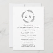 白黒の花輪モノグラム ブライズメイドのランチ会 招待状 (正面)