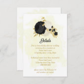 白黒の花金ゴールド結婚植物 エンクロージャーカード (正面/裏面)