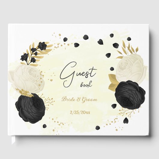 白黒の花金ゴールド結婚植物 ゲストブック (正面)
