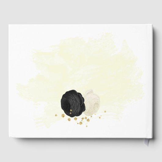 白黒の花金ゴールド結婚植物 ゲストブック (裏面)