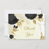 白黒の花金ゴールド結婚植物 サンキューカード (正面)