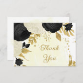 白黒の花金ゴールド結婚植物 サンキューカード (正面/裏面)