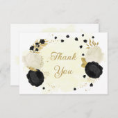 白黒の花金ゴールド結婚植物 サンキューカード (正面/裏面)