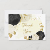 白黒の花金ゴールド結婚植物 サンキューカード (正面)