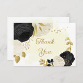 白黒の花金ゴールド結婚植物 サンキューカード (正面/裏面)