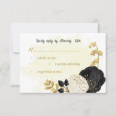 白黒の花金ゴールド結婚植物 出欠カード (正面)