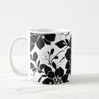 白黒の花 コーヒーマグカップ