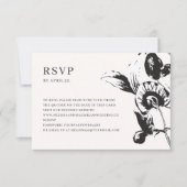 白黒の花QRコードオンライン結婚式RSVP 出欠カード (正面)