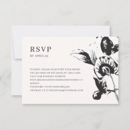 白黒の花QRコードオンライン結婚式RSVP 出欠カード