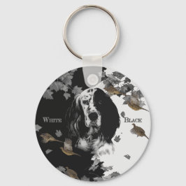 白黒の英語のセッター キーホルダー
