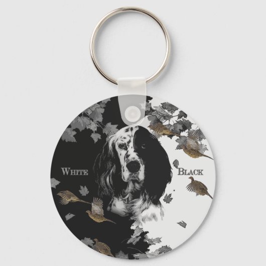 白黒の英語のセッター キーホルダー (正面)