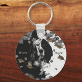 白黒の英語のセッター キーホルダー (正面)