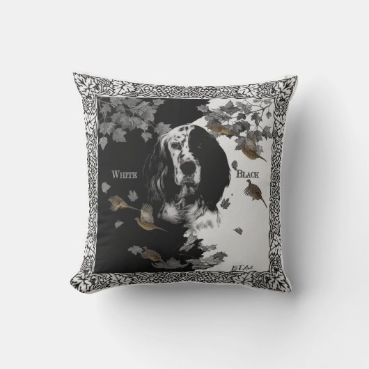 白黒の英語のセッター クッション (正面)