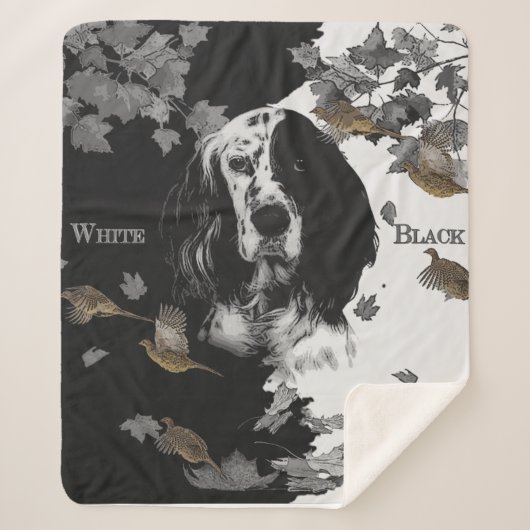 白黒の英語のセッター シェルパブランケット (正面)