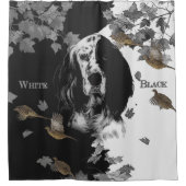 白黒の英語のセッター シャワーカーテン (正面)