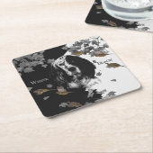 白黒の英語のセッター スクエアペーパーコースター (アングル)