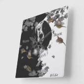 白黒の英語のセッター スクエア壁時計 (傾斜)