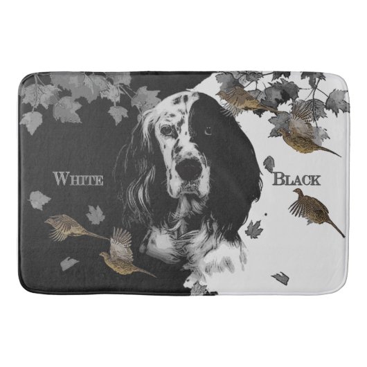 白黒の英語のセッター バスマット (正面)