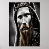 白黒の茶色のポートレートバイキング | AI Art ポスター (正面)