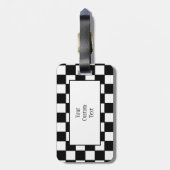 白黒の荷物タグ付きチェッカーボード ラゲッジタグ (裏面縦)