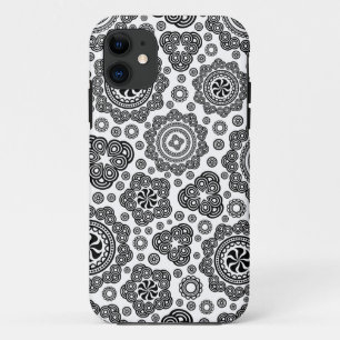 白黒の華美レトロ円パターン iPhone 11 ケース