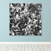 白黒の落書きキャンバス印刷 キャンバスプリント (インサイチュ (ウッドフロア))