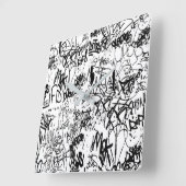 白黒の落書き抽象芸術コラージュ スクエア壁時計 (傾斜)
