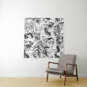 白黒の落書き抽象芸術コラージュ タペストリー (インサイチュ(横))