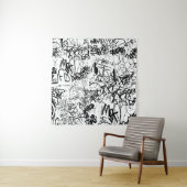白黒の落書き抽象芸術コラージュ タペストリー (インサイチュ)