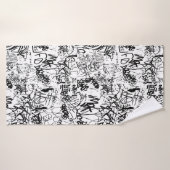 白黒の落書き抽象芸術コラージュ バスタオル (バスタオル)