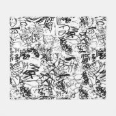 白黒の落書き抽象芸術コラージュ フリースブランケット (正面(横))
