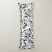 白黒の落書き抽象芸術コラージュ ボディピロー (裏面 (縦))