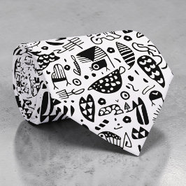 白黒の落書き柄 オーダーネクタイ ネクタイ