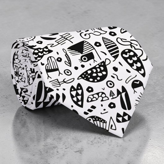 白黒の落書き柄 オーダーネクタイ ネクタイ