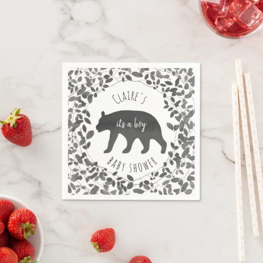 白黒の葉が赤ちゃんシャワーを持つ スタンダードカクテルナプキン (インサイチュ)