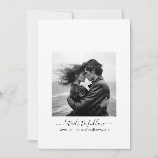 白黒の葉の付いた写真 セーブザデート (裏面)