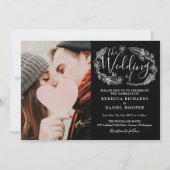 白黒の葉の写真は全員が自分の写真に収結婚まる 招待状 (正面)