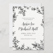 白黒の葉カスタム結婚式の日付を保存 セーブザデート (正面)