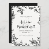 白黒の葉カスタム結婚式の日付を保存 セーブザデート (正面/裏面)