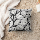 白黒の葉パターン クッション (ブランケット)