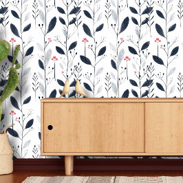 白黒の葉パターン 壁紙