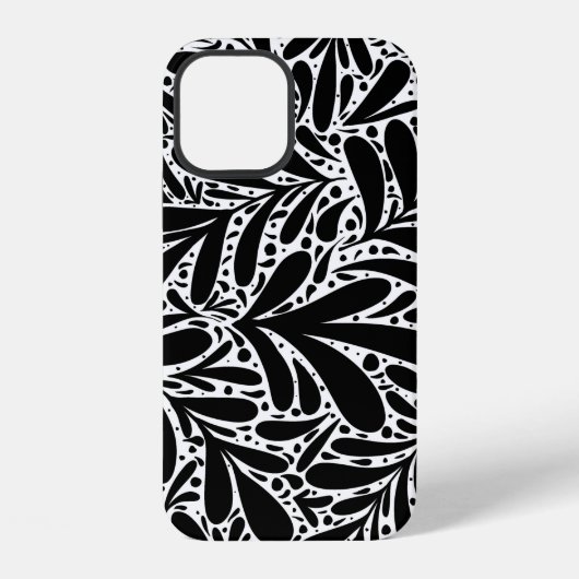 白黒の葉抽象芸術パターン iPhoneケース (裏面)