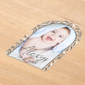 白黒の葉物写真誕生のお知らせ アクリル招待状 (レイダウン)