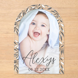 白黒の葉物写真誕生のお知らせ アクリル招待状