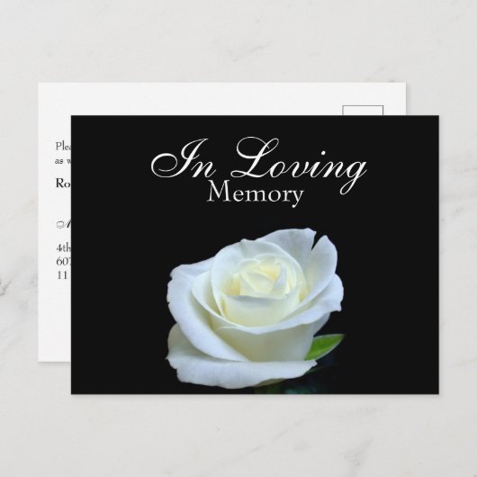 白黒の葬儀記念サービス招待状 ポストカード (正面/裏面)