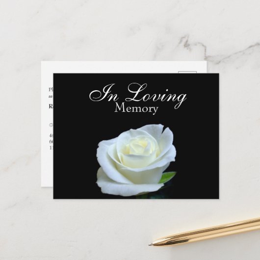 白黒の葬儀記念サービス招待状 ポストカード (正面/裏面インサイチュ)