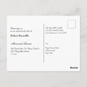 白黒の葬儀記念サービス招待状 ポストカード (裏面)