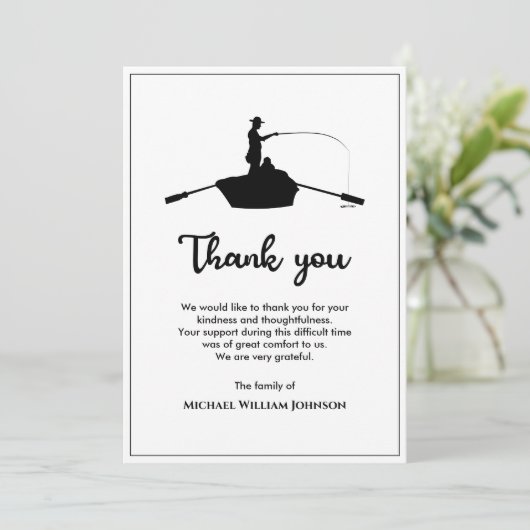 白黒の葬儀記念フォーエバー魚釣り サンキューカード (スタンド正面)