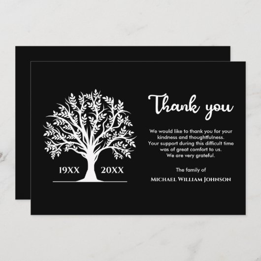 白黒の葬儀記念樹 サンキューカード (正面/裏面)